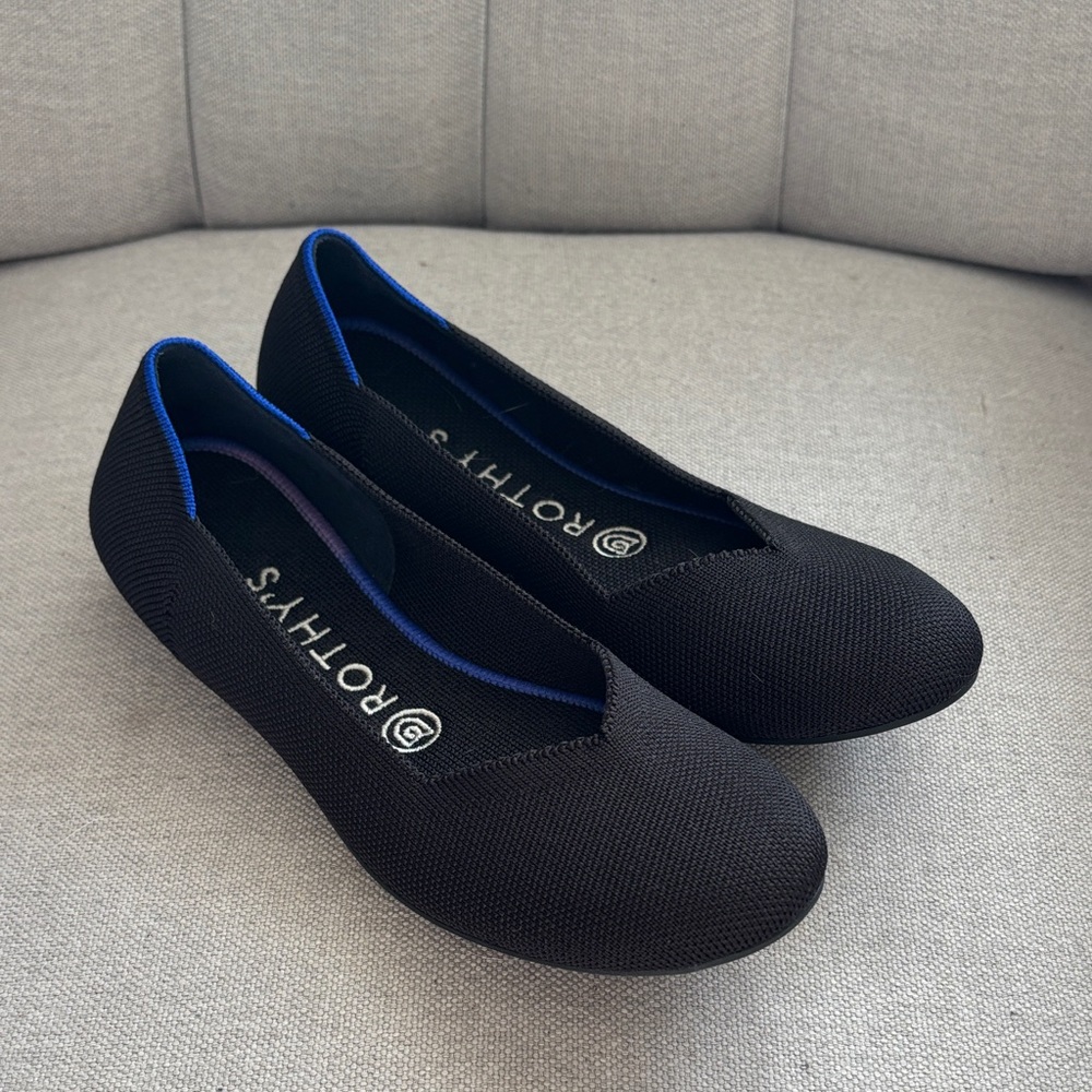 Rothy's Black Ballet Flats with Blue Trim